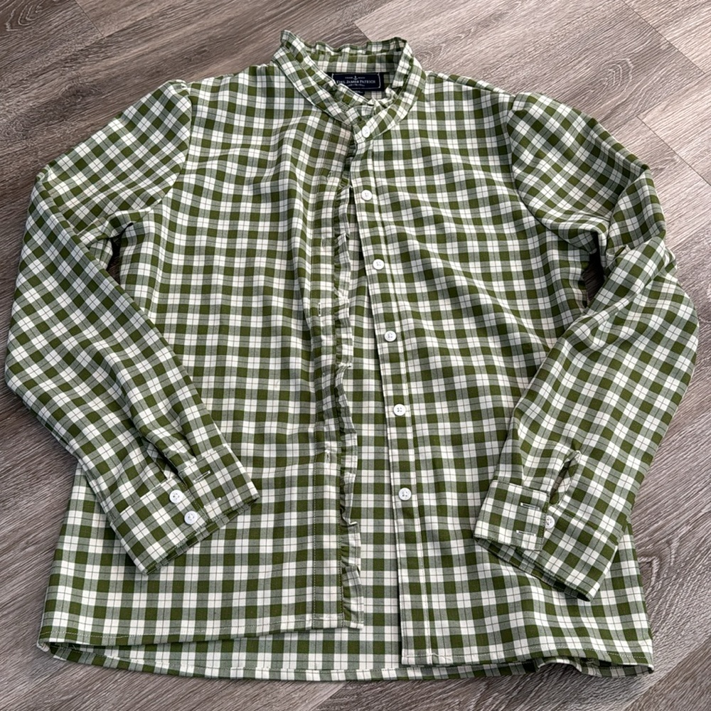 Kiel James Patrick Plaid Button Down Top ruffle detail sz small